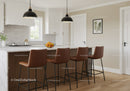Contemporary Kitchen with Leather Bar Stools and Marble Countertop