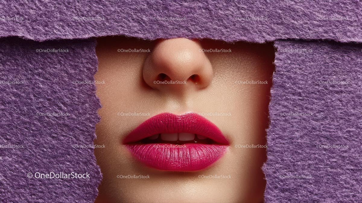 Close-Up Portrait of a Glamorous Model with Pink Lipstick