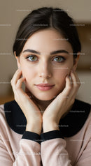 Young Woman Portrait with Green Eyes and Flawless Skin