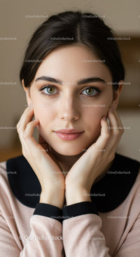 Young Woman Portrait with Green Eyes and Flawless Skin
