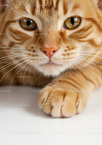 Close up of thoughtful ginger cat with paw resting