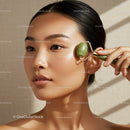 Young Woman Using Jade Roller for Facial Skincare Relaxation