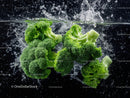 Fresh Green Broccoli Florets with Water Splash in Food Photography