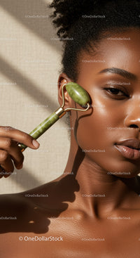Close-up of a Black Woman Using Jade Roller for Skincare