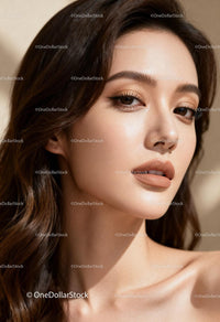 Close-up of woman with natural makeup under sunlight