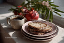 Fresh Sliced Bread with Coffee and Pomegranate on a Cozy Breakfast Table