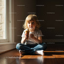 Little child enjoying melting ice cream indoors