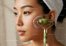 Close-up of Woman Facial Massage Using Jade Roller with Natural Skincare Ambiance