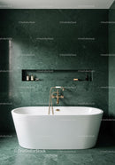 Luxurious Green Marble Bathroom with White Freestanding Bathtub