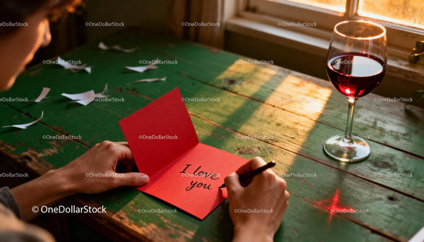 Writing a Romantic Valentine Message by Sunset Light