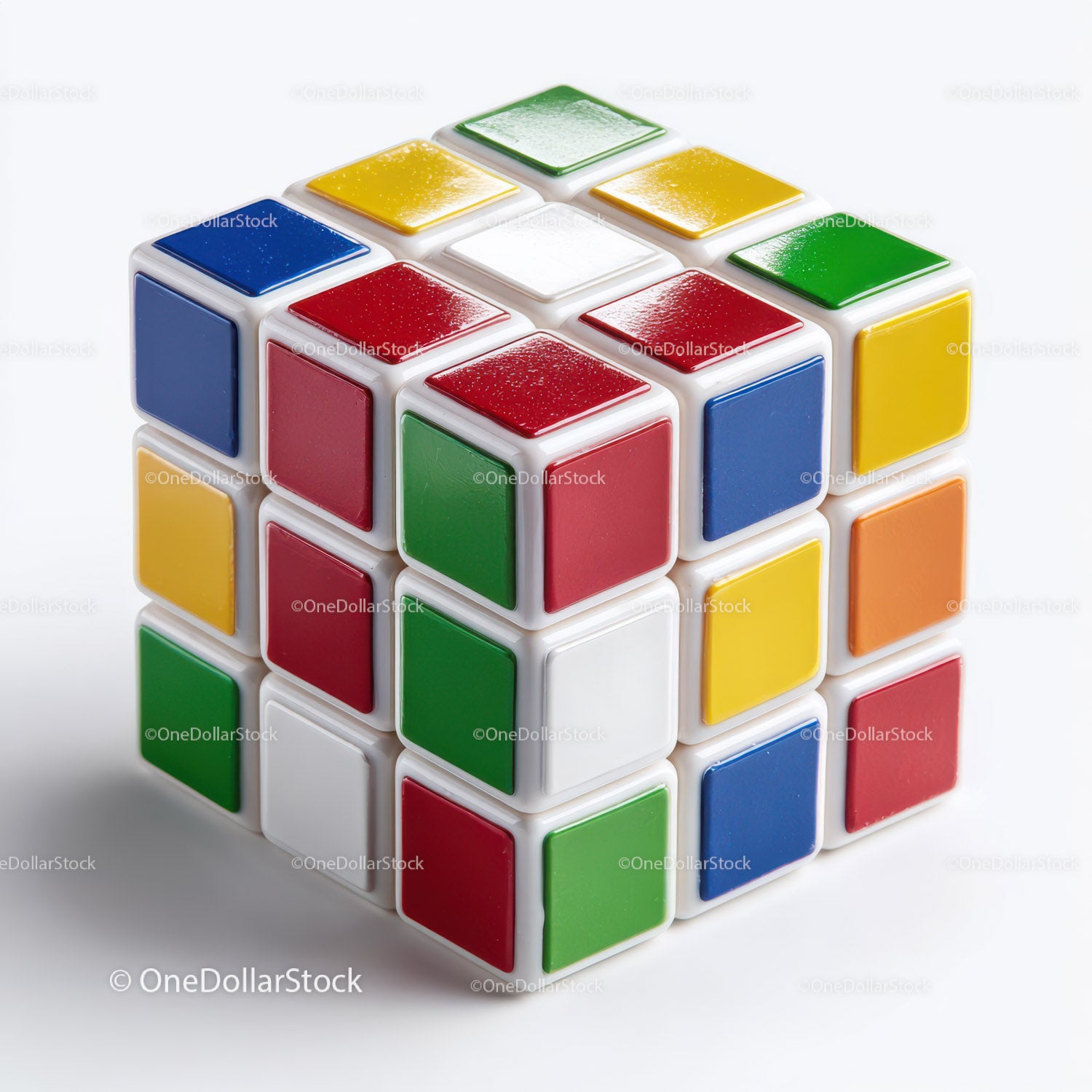 Colorful Rubik's Cube with Vibrant Red, Blue, Green, Yellow, and White Colors