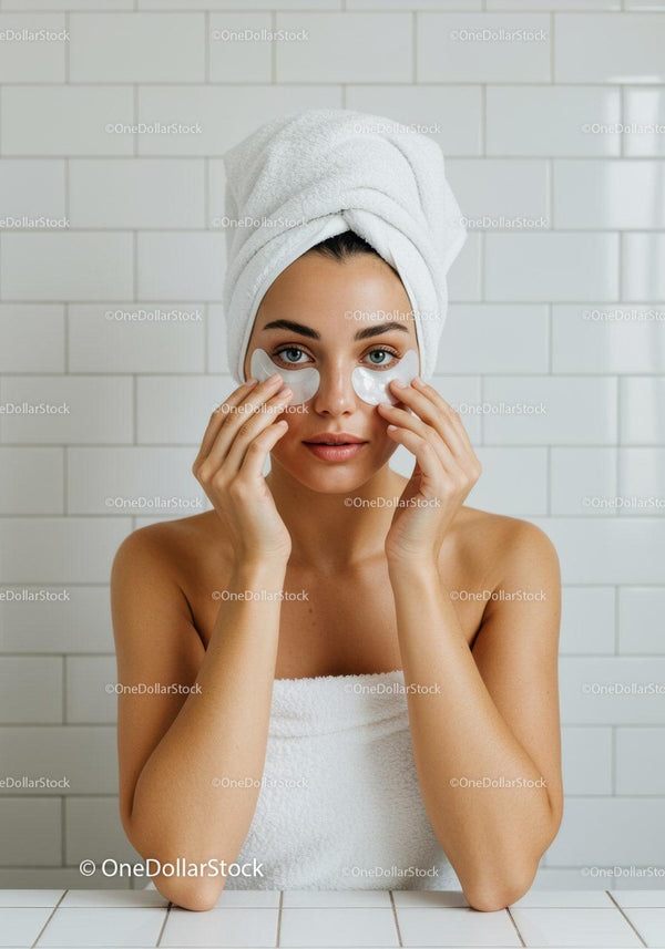 Woman with Towel Wrap Applying Under Eye Patches