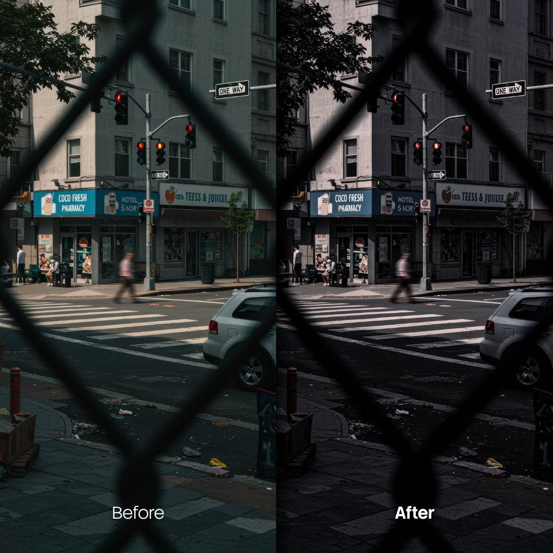 urban photography edit with Cinematic Streets Rain Lightroom presets