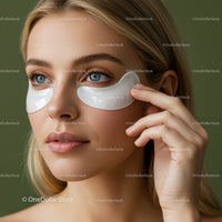 Young woman applying under eye patches for skincare routine