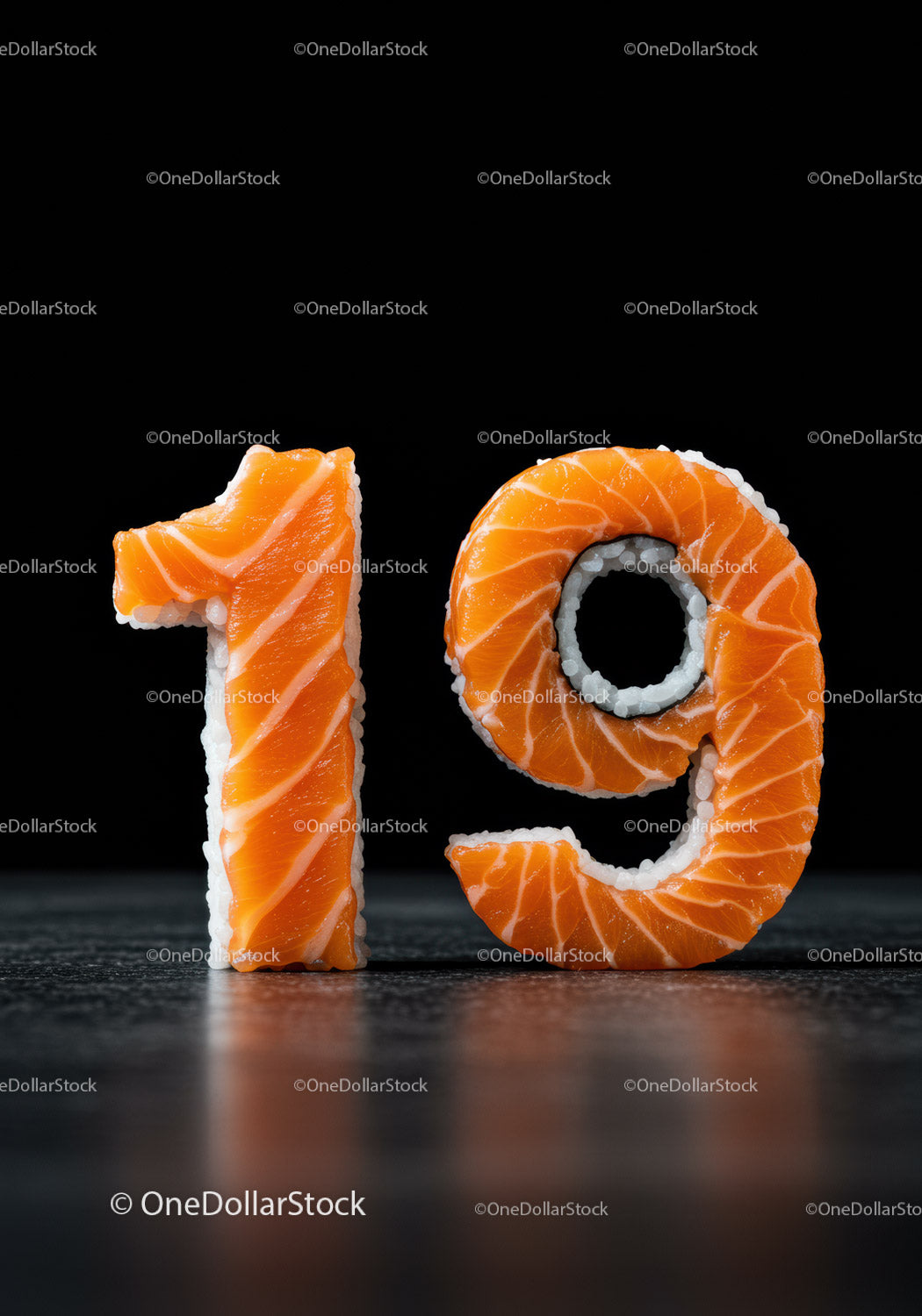 Number nineteen crafted from fresh salmon sushi pieces