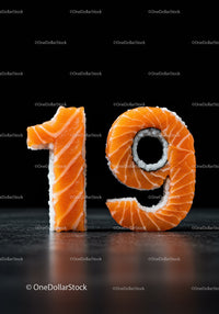 Number nineteen crafted from fresh salmon sushi pieces