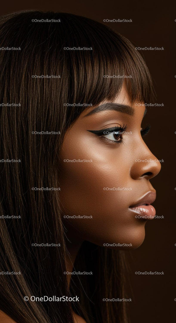 Portrait of a Woman with Brown Hair and Winged Eyeliner