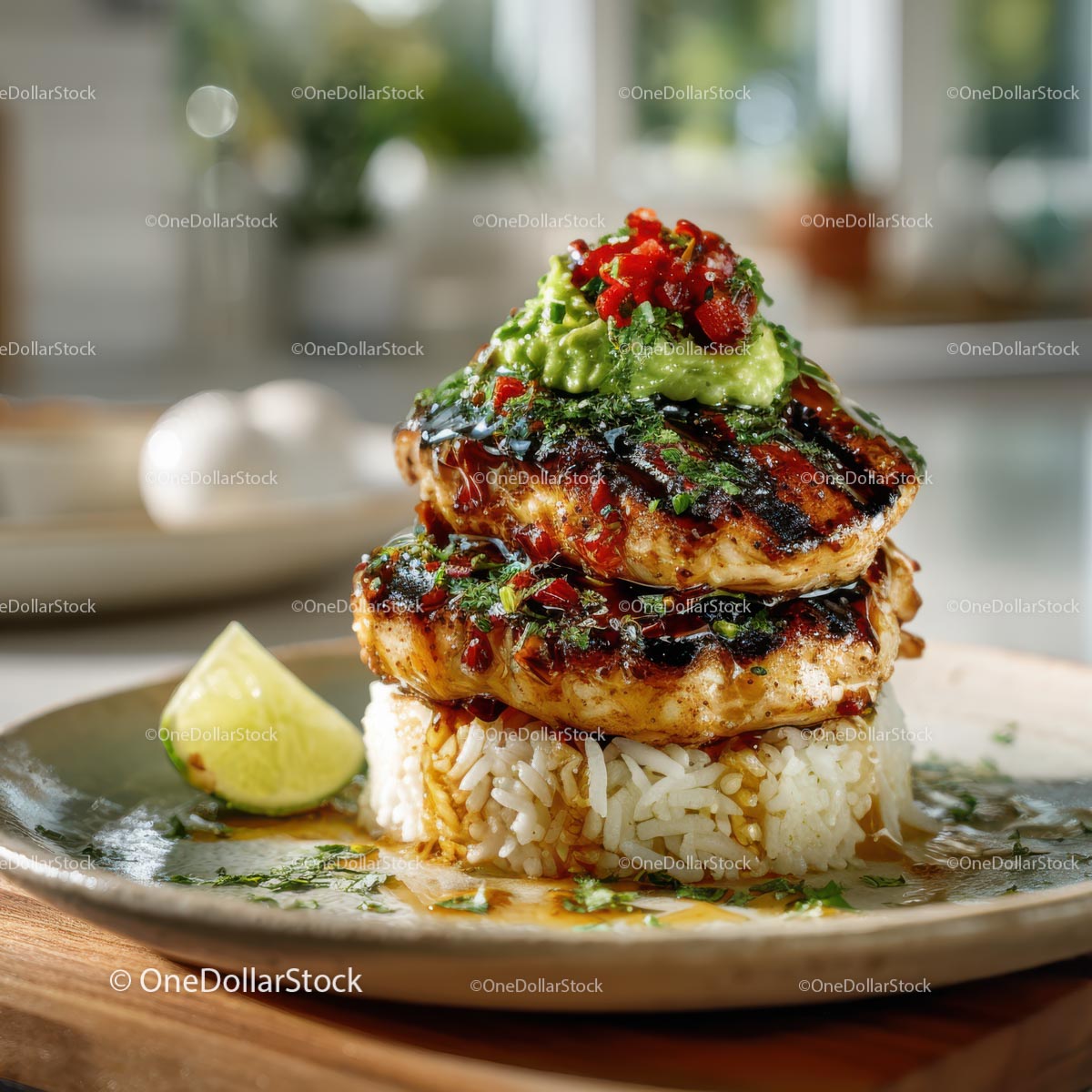 Soczysty grillowany kurczak z guacamole i ryżem