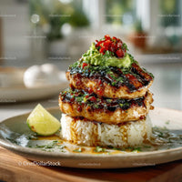 Succulent Grilled Chicken with Guacamole and Rice Delight