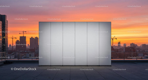 Modern Rooftop View of City Skyline at Sunset with Construction Cranes JPG Mockup Image
