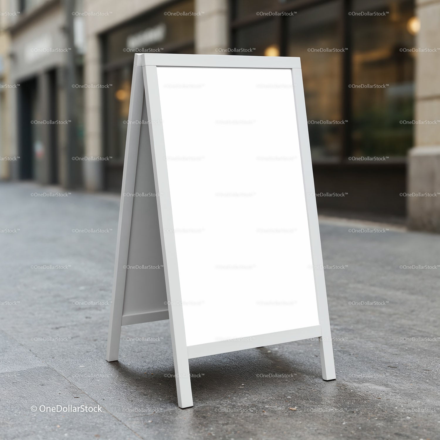 Blank White A-Frame Sign on Urban Sidewalk