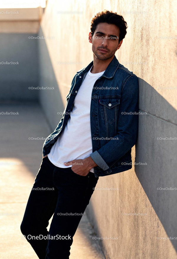 Casual man leaning on sunlit urban concrete wall