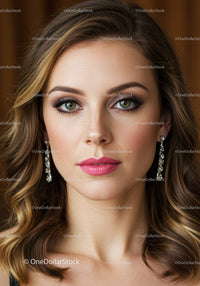 Close-up Portrait of a Beautiful Woman with Green Eyes and Pink Lips
