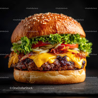 Gourmet Cheeseburger with Fresh Vegetables and Melted Cheese