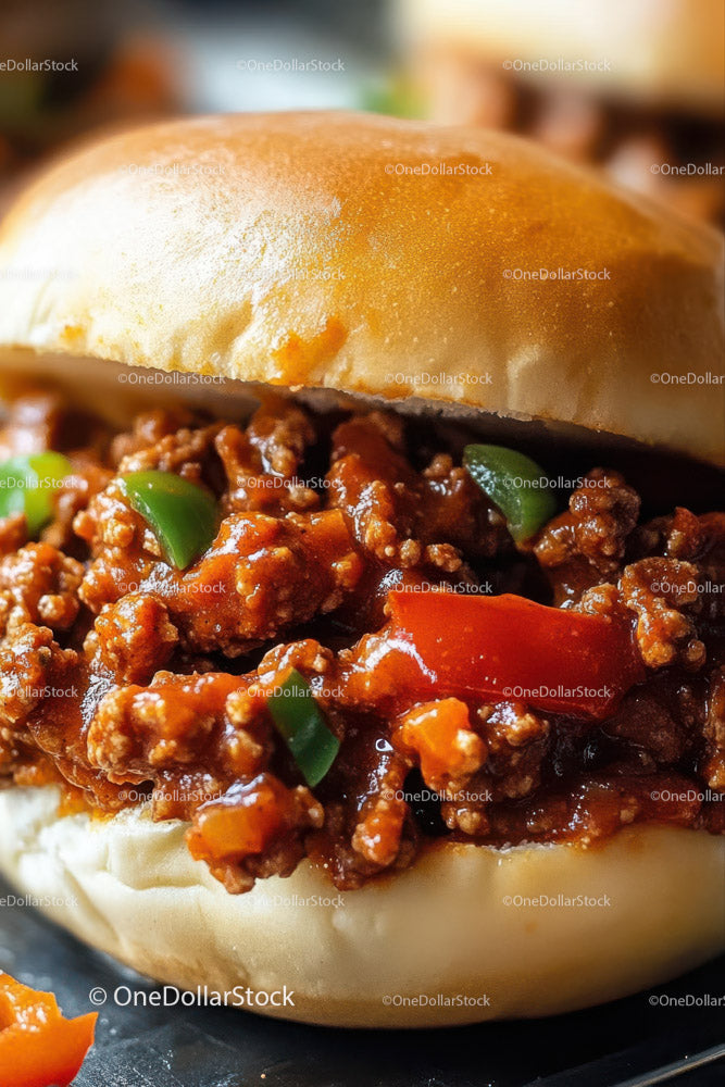 Soczysta kanapka Sloppy Joe z wołowiną i warzywami w bułce
