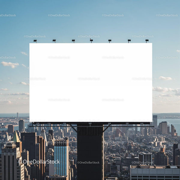 Large Blank Billboard Towering Over City Skyline JPG Mockup Image