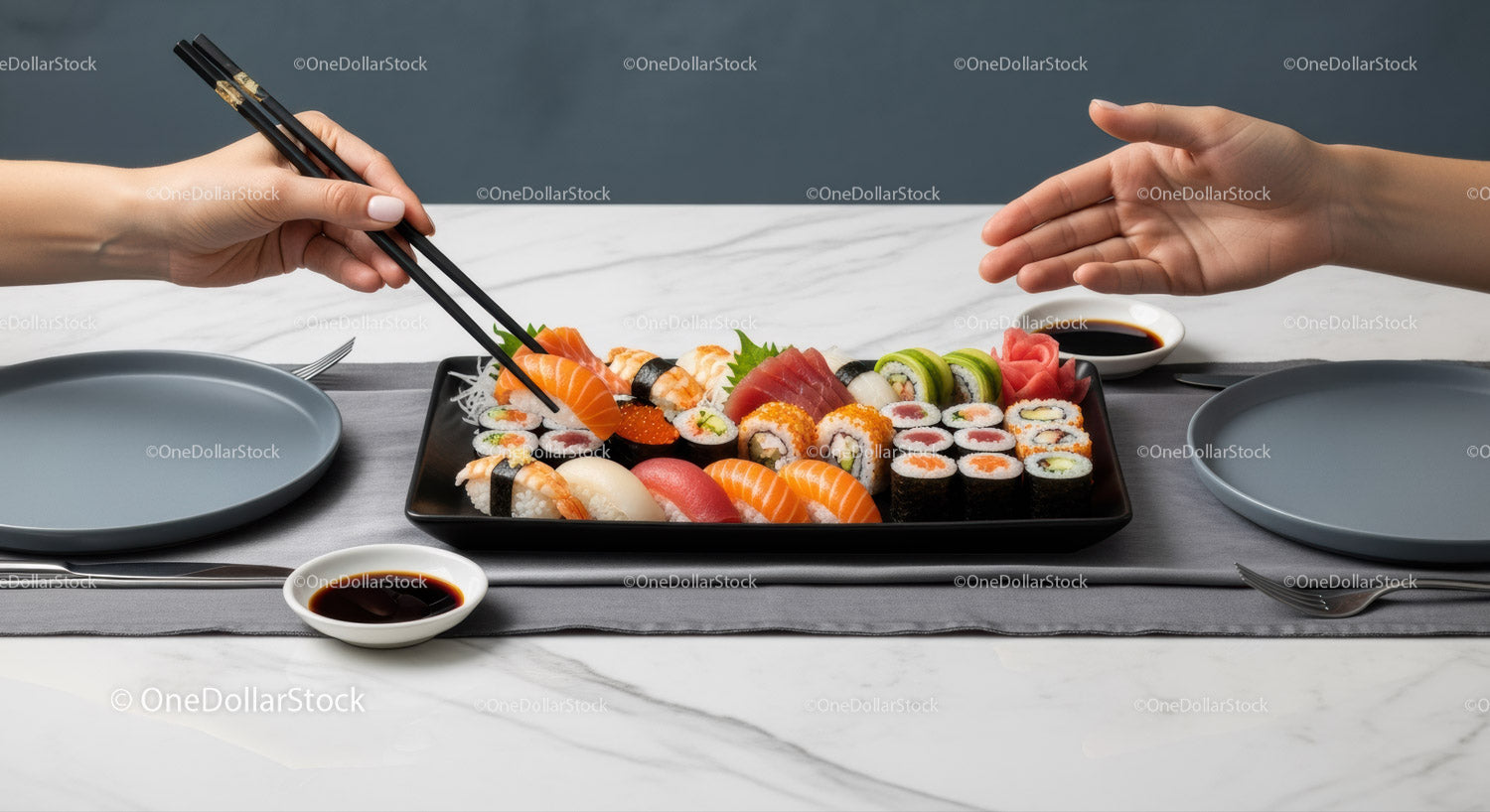 Assorted Sushi Platter with Fresh Fish and Sushi Rolls for Modern Dining