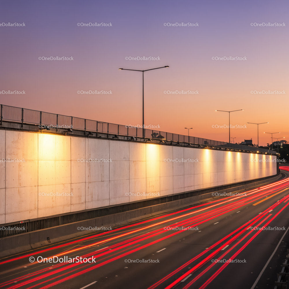 City Highway with Light Trails During Sunset in Urban Environment