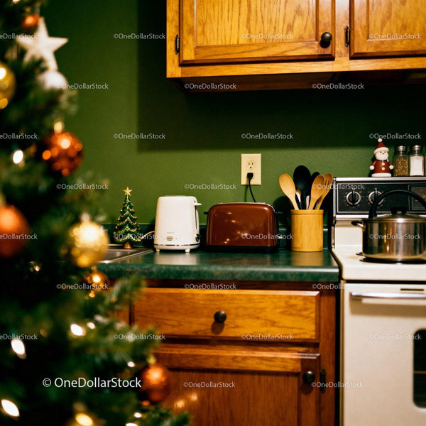 Cozy kitchen countertop with festive holiday decor