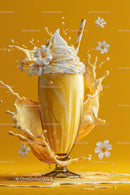 Delicious Vanilla Milkshake with Splash and White Flowers