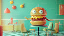 Playful Whimsical Food Sculpture in Colorful Cafe Interior