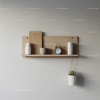 Modern Wooden Wall Shelf with Vases and Hanging Plant for Stylish Interior Decor