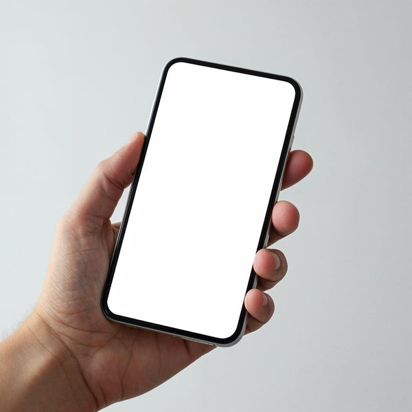 Hand Holding Smartphone with Blank White Screen JPG Mockup Image