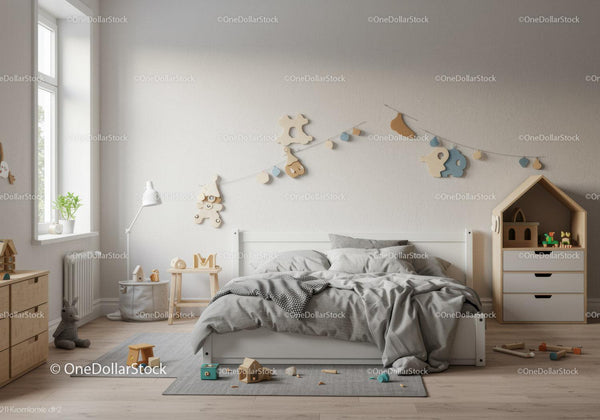 Modern Children's Nursery with Wooden Toys and Wall Decorations