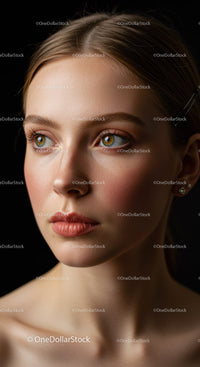 Young Woman with Hazel Eyes and Flawless Skin in Studio Portrait