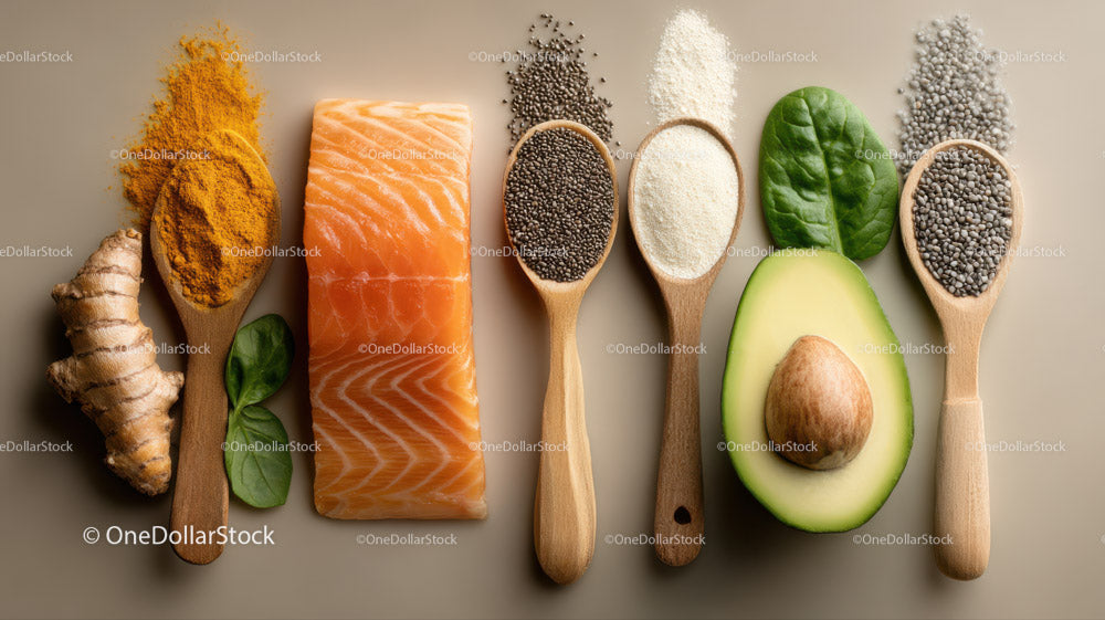 Fresh Ingredients Arrangement with Salmon, Avocado, and Seeds