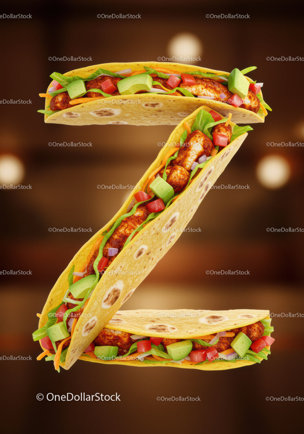 Tasty tacos arranged in a creative letter Z shape
