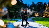 Couple Sharing a Kiss on Snowy Winter Evening
