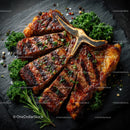 Grilled Beef Ribs with Fresh Green Herbs on Plate
