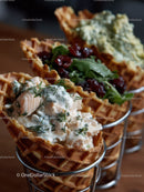Assorted Waffle Bowls with Chicken Salad and Berry Compote