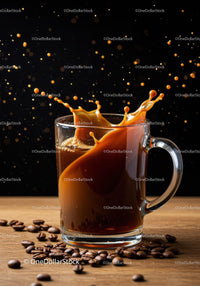 Dynamic Splash of Coffee in Clear Glass Mug