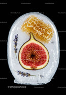 Frozen fig slice with honeycomb and lavender sprigs