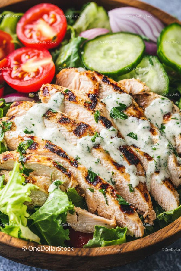 Grilled Chicken Salad with Fresh Vegetables and Herb Dressing