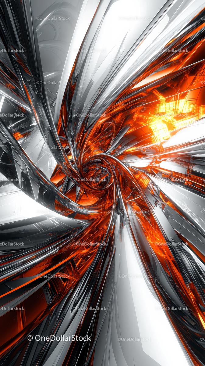Dynamiczny metaliczny abstrakcyjny wir z chromowanym wykończeniem i żywymi światłami