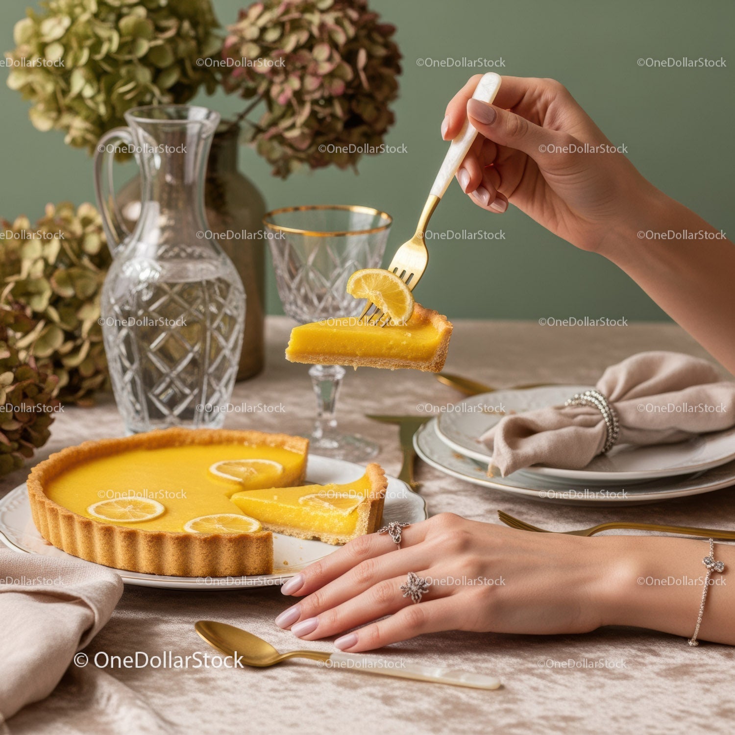 Elegant Lemon Tart Slice Served on a Stylish Dining Table