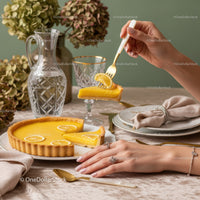 Elegant Lemon Tart Slice Served on a Stylish Dining Table